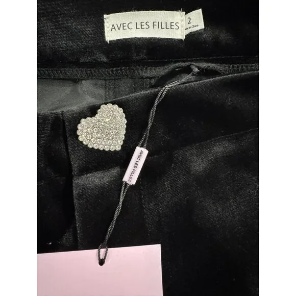 AVEC LES FILLES Women Black Velvet Dress Pants 2 - Picture 5 of 7